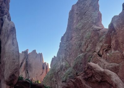 A large red canyon rock towers hugely taken in Garden of the Gods, Colorado Springs, Colorado.